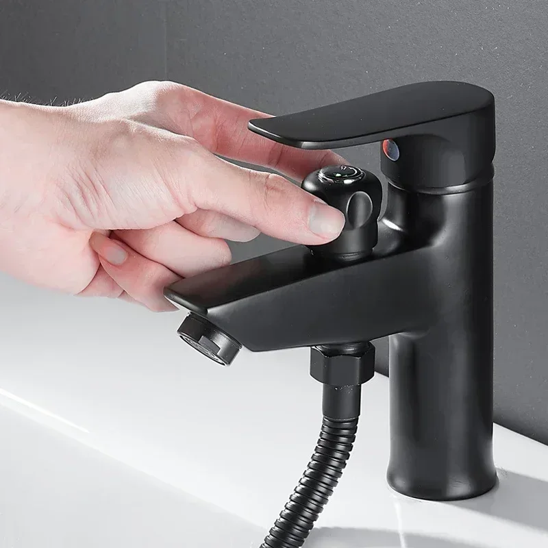Premium Solid Brass Washbasin Tap with Handheld Sprayer Single Hole Bathroom Sink Mixer Faucet for Hair Washing Cleaning