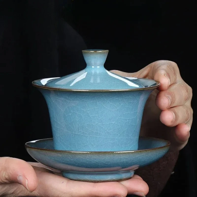 

150ml High-end Kiln Change Ice Cracked Glaze Ceramics Sancai Gaiwan Famous Master Handmade Tea Tureen Kung Fu Tea Set Gift Box