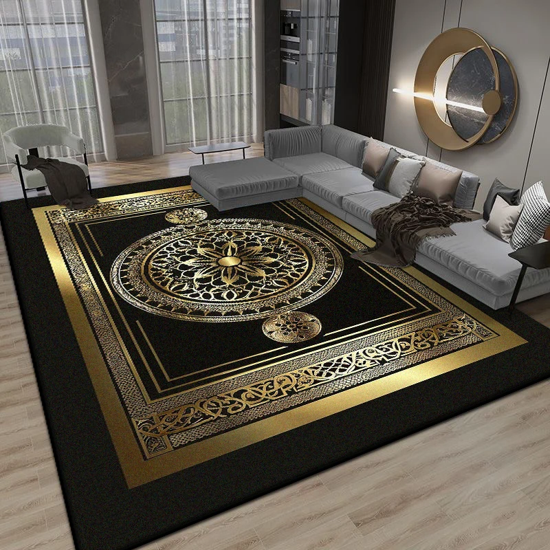 

European Style Black Golden Soft Carpet Living Room Decoration Home Plush Washable Floor Mat Bedroom Bedside Tatami Non-slip Rug