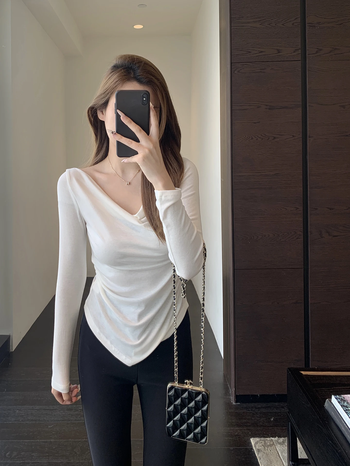 

Женская облегающая футболка с длинным рукавом, базовая модель, топ на весну-лето, повседневный стиль, однотонная, простая, для отдыха, AMR UU Fashionable D