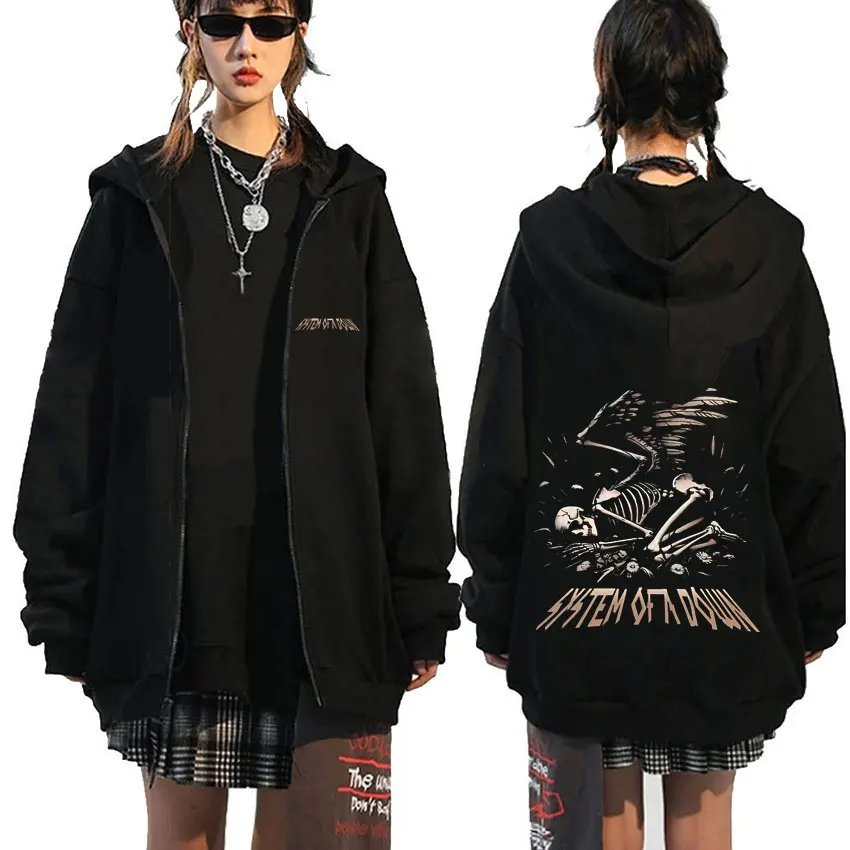 

System of A Down Toxicity Skeleton Zipper Hoodie Men Women 90s Retro Rock Alternative Metal Zip Up Jacket Men's Trend Streetwear