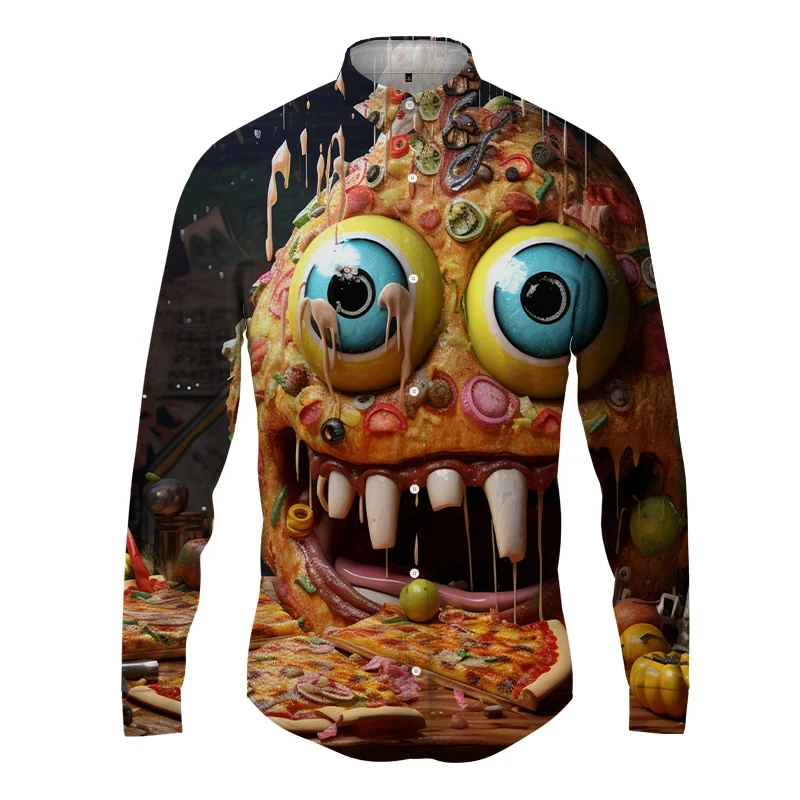 

Men's Shitpost Pizza 3D Print Long Sleeved Shirts Spring Autumn Street Hip Hop Shirt Casual Men Gothic Blouse Y2k Abstract Tops