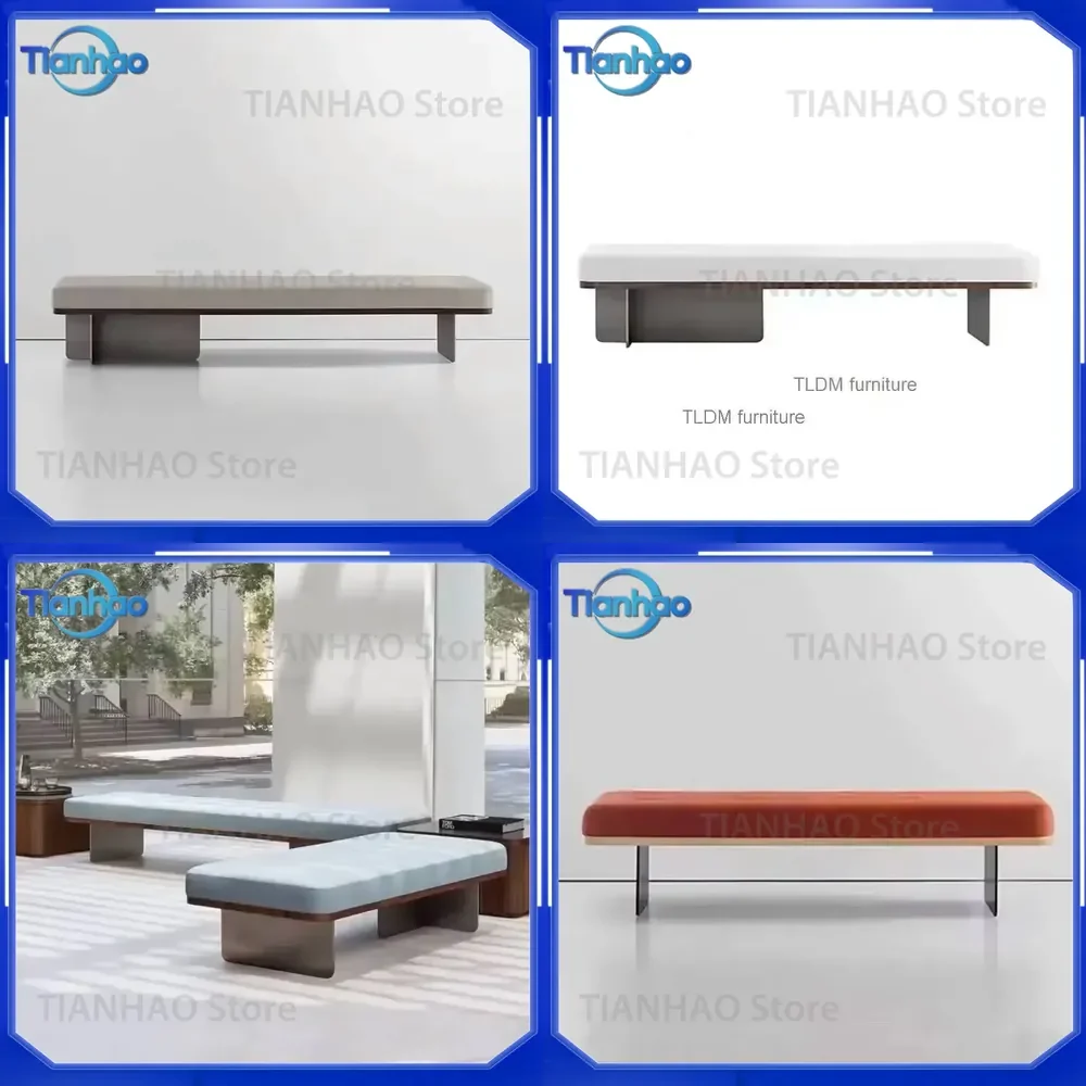Fleece Bedroom Stool for Feet Living Room Hallway Ottoman End Stool Stainless Steel Nordic Shoe Pouf Home Door Bench
