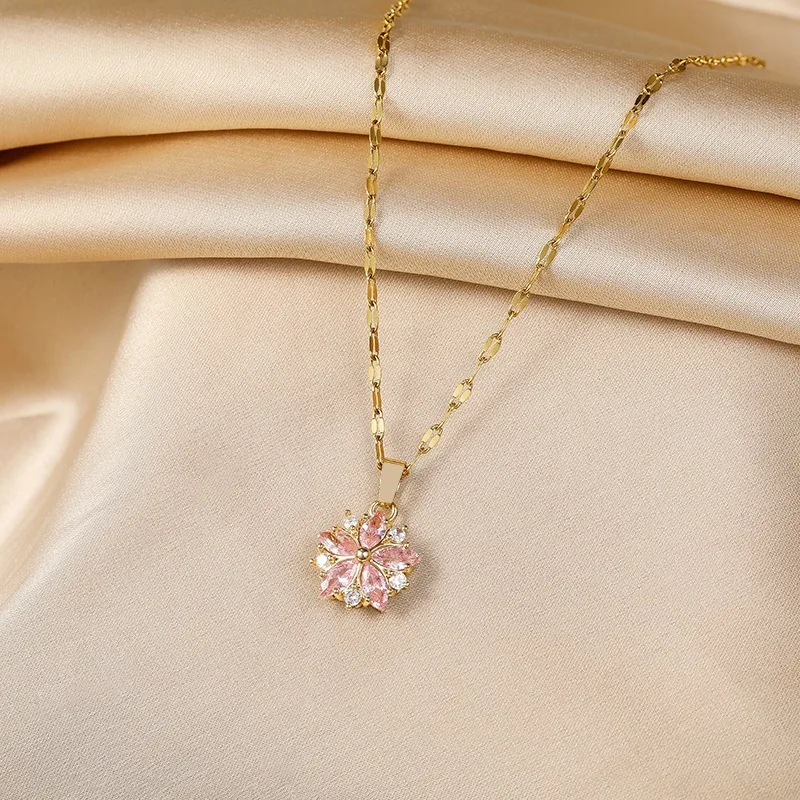 جديد لطيف رومانسية الوردي ساكورا قلادة الفولاذ المقاوم للصدأ القلائد للنساء الكورية موضة أنثى مثير سلسلة الترقوة مجوهرات هدية