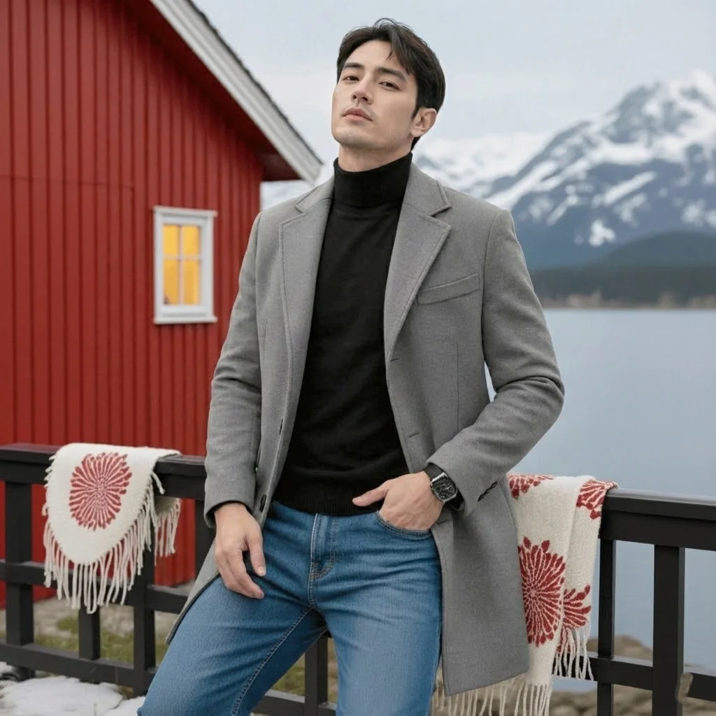 

Мужское однобортное шерстяное пальто, теплый зимний плащ на утолщенной подкладке, классическая повседневная верхняя одежда, повседневная работа