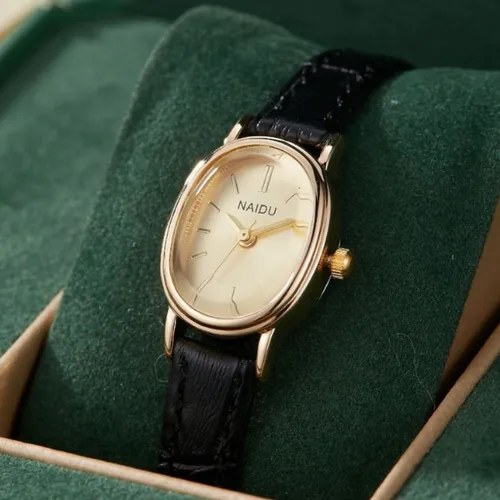 Imagen 1 del producto Reloj de cuarzo elegante para Mujer, Reloj ovalado Vintage dorado y negro plateado para Mujer, Reloj de pulsera con esfera a escala Simple para Mujer
