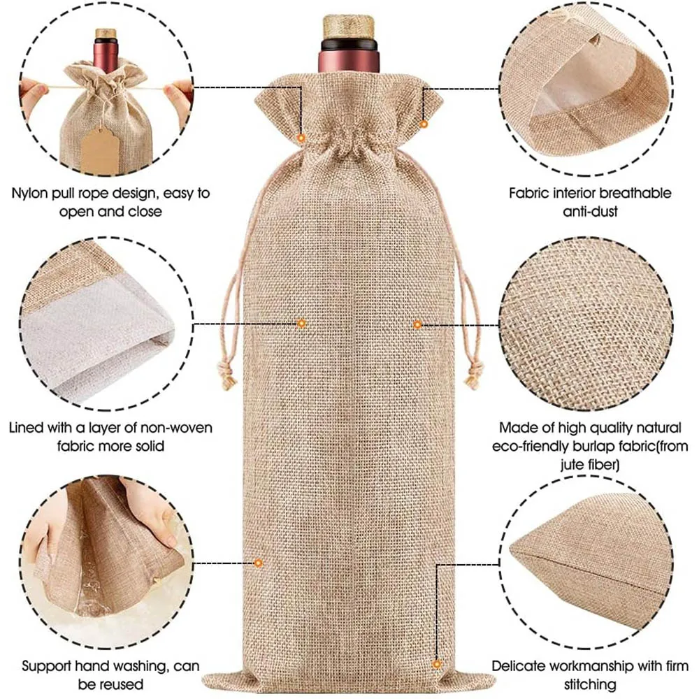 12Pcs Premium Burlap Wine Bags,Reusable Wine Gift Bags with Drawstrings, Wine bottle Bags for Wedding,Blind Tastings,Christmas