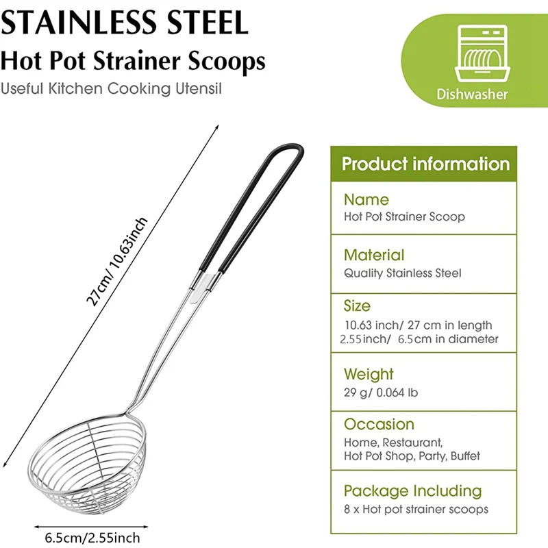 Hot Pot Strainer Scoops, Stainless Steel Hot Pot Strainer Spoons Mini Mesh Skimmer Spoon Strainer Ladle With Handle