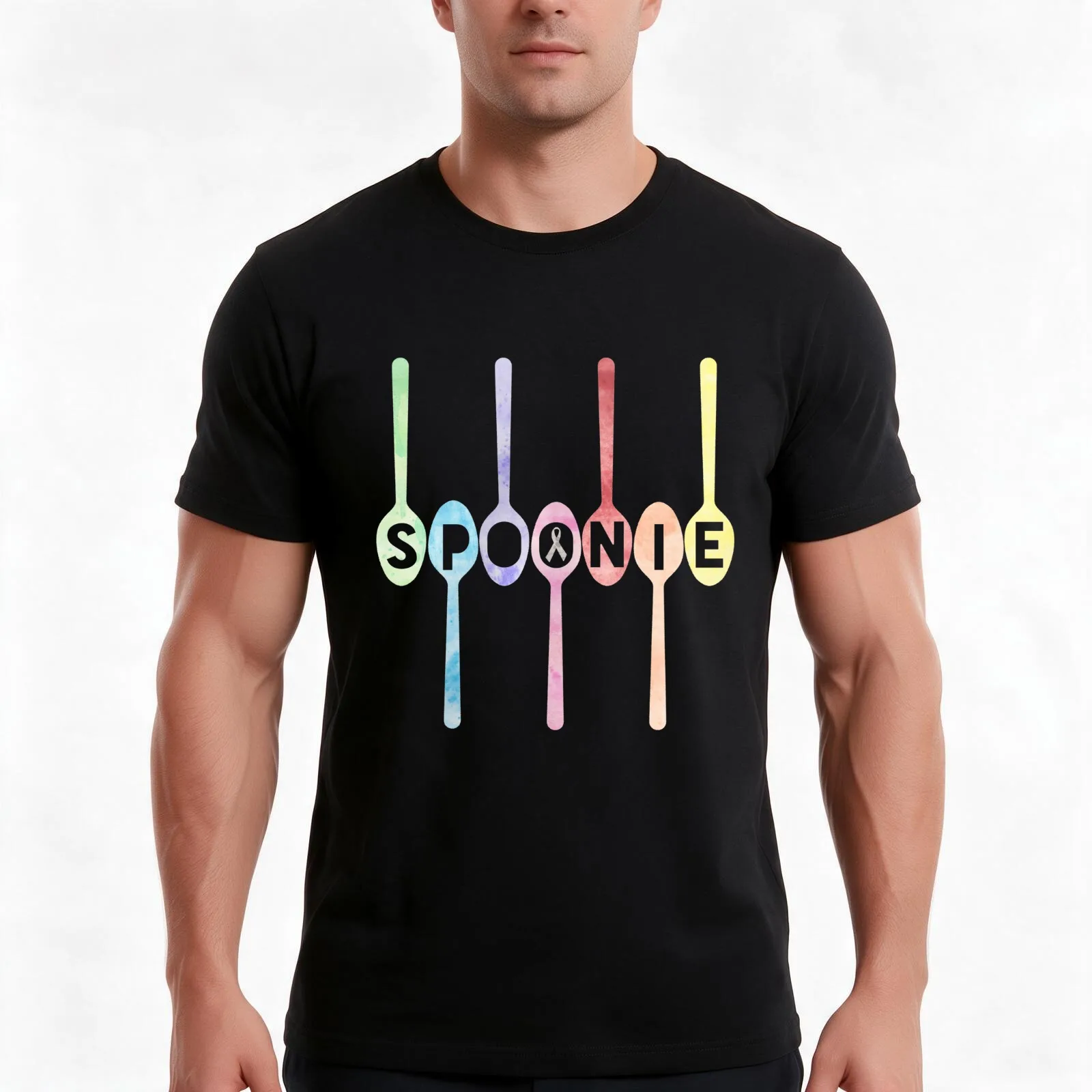 Spoonie Spoons Watercolor T-Shirt, Summer Casual Cotton Tee, Oversized Streetwear Tops, Vintage Graphic Print, Unisex Men Women