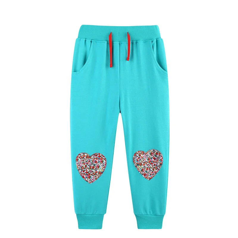 

Jumping Meters 2-7T Hearts Girls Sweatpants Applique Children's Clothing Full Length Drawstring Long Pants Baby Trousers