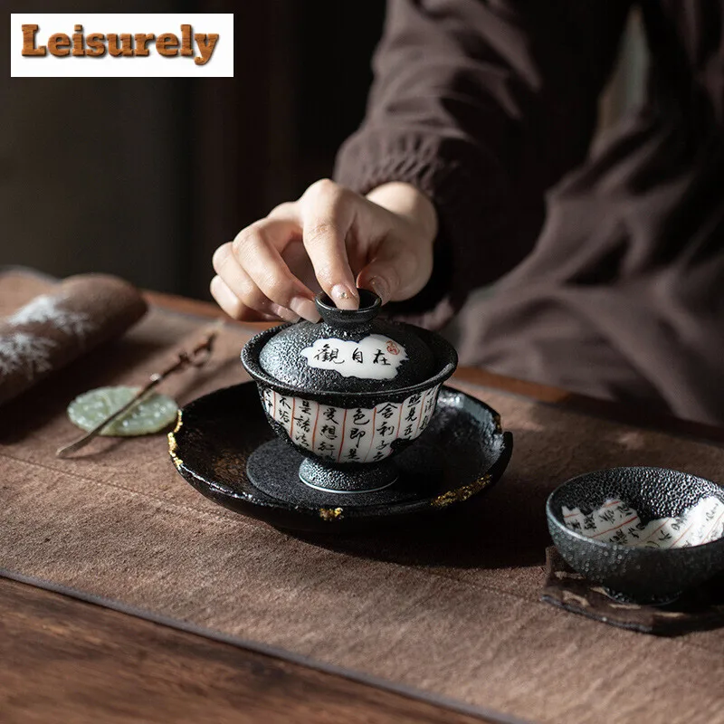 120ml Creative Wormhole Fragmented Volume Gaiwan Handmade Heart Sutra Tea Tureen Tea Maker Cover Bowl Teaset Collection Gift Box