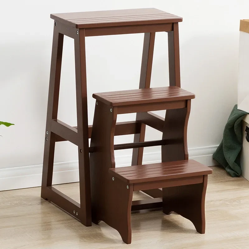 Solid Wood Folding Ladder Stool Household Three-step Climbing Stool Dual-use Indoor Multifunctional Step Ladder Stool