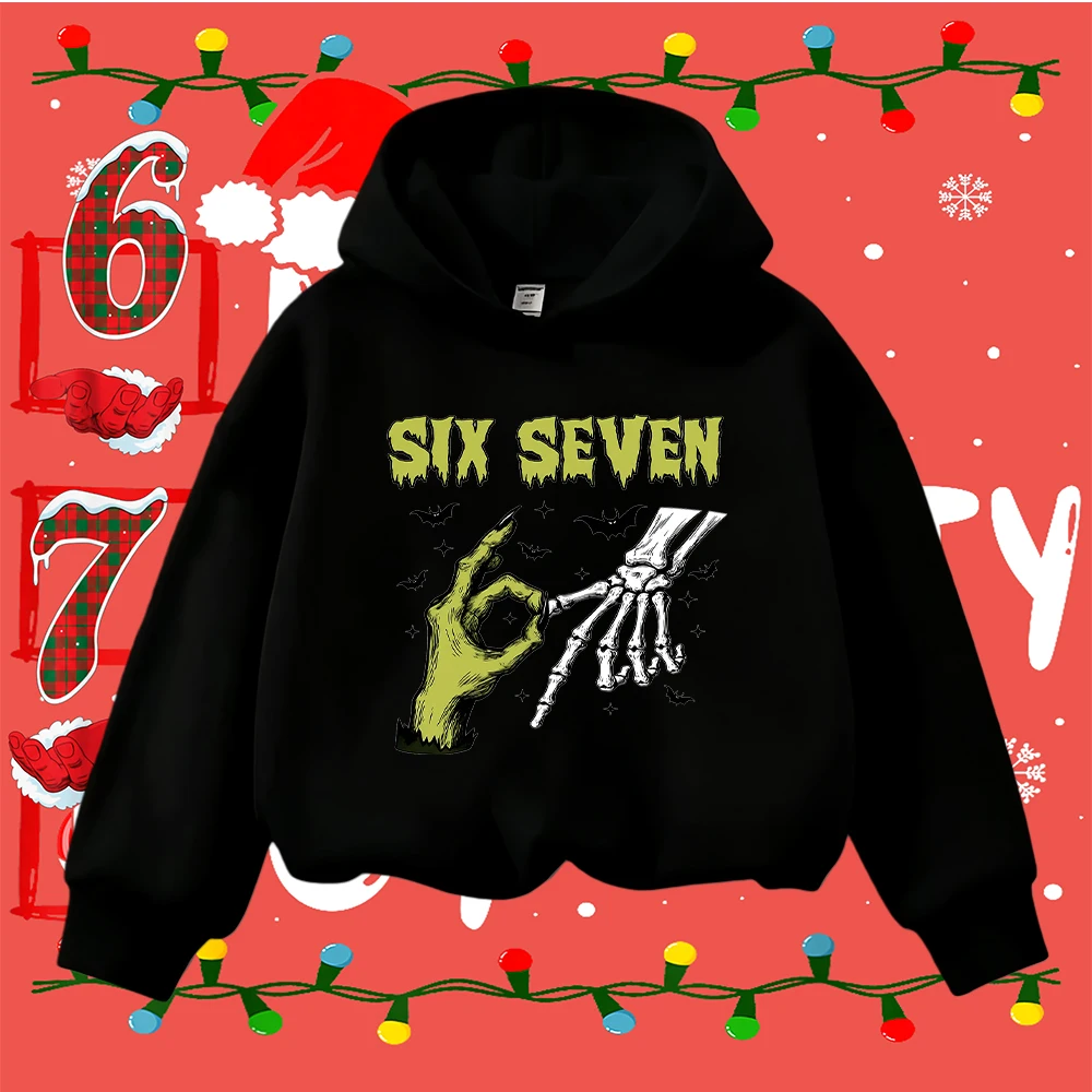 Sudadera navideña para niños 67 monstruo esqueleto estampado a mano niños pequeños niñas Casual manga larga Halloween Navidad jersey Top