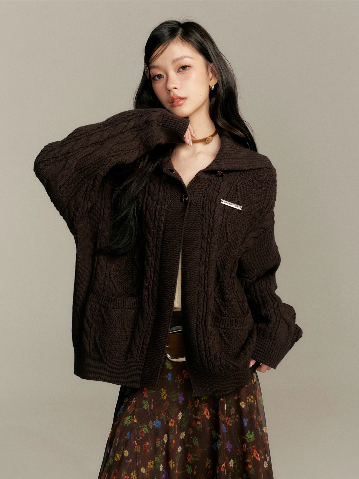 

6DEWS Американский ретро-кардиган для женщин, вязаный свитер с длинными рукавами, свободный крой, на пуговицах, повседневное пальто для молодых женщин