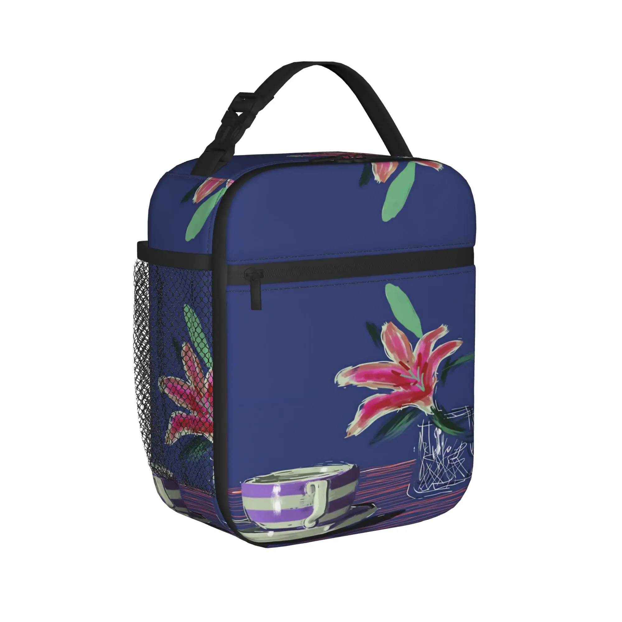 Flower and Coffee Poster Lunch Bag  School Lunch Box For Women Fashion Print Thermal Tote Handbags Oxford Zipper Cooler Bag
