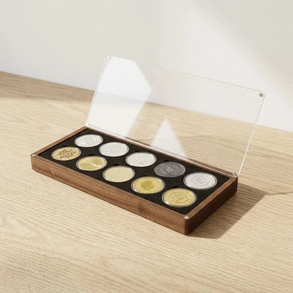 Chabili Myakite Commemorative Coin Storage Box with 10 Compartments for Coin Collection Display and Protection