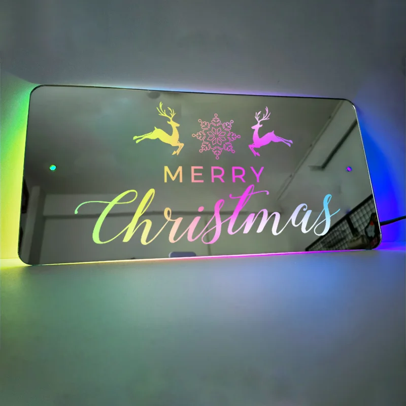 Mirror Light Acrylic Luminous Mirrors 12Color LED Customization Illuminated Mirror Lamp Decor Personalized Family Christmas Gift