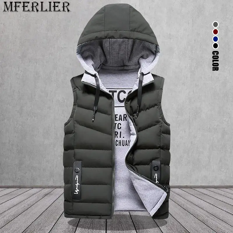 

Brand Men's Vest Winter Sleeveless Jackets Down Vest Men Hooded Warm New 2022 Casual Outwear Hat Detachable Outer Vest