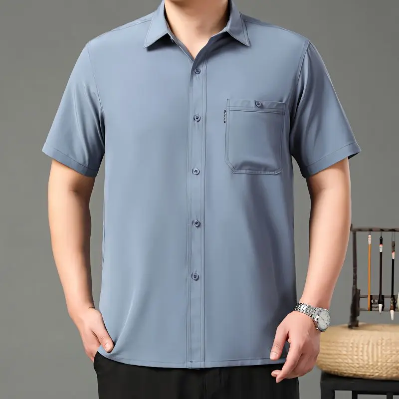 Mens Short Sleeve Button Down Shirt Casual Solid Color Chest Pocket Lightweight Breathable Summer Tops For Daily Wear
