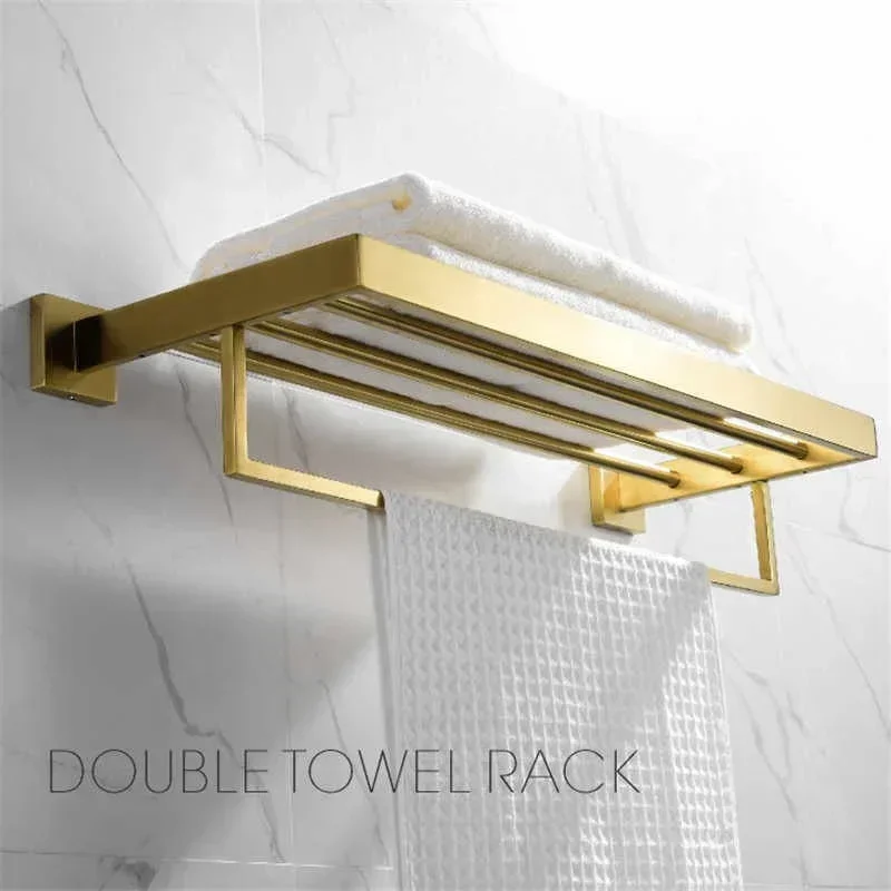 Gold Bathroom Accessories Set 304 Stainless Steel Toilet Paper Holder Toilet Brush Holder Wall Mounted Brushed Bathroom Hardware