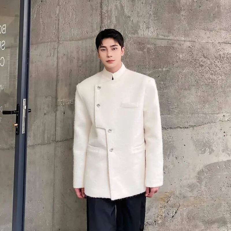 WTHT Trendy Men's Solid Color Irregular Design Loose Coats Fashion 2025 Autumn Stand Collar Long Sleeves Jackets Male 2A1918