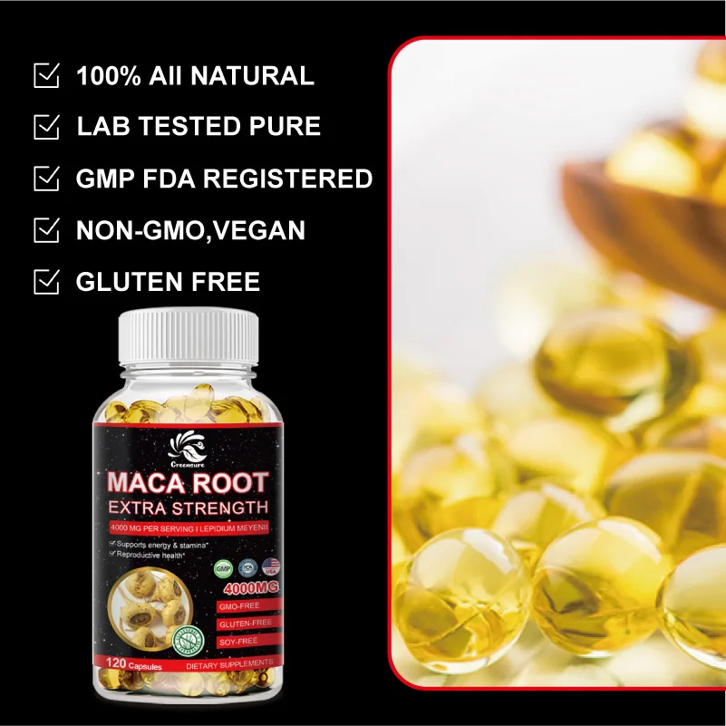 Maca Root Powder Capsules 4000 mg, Supports Health Natural Energizer ,Peruvian Vegan Extract Supplement for Men and Women