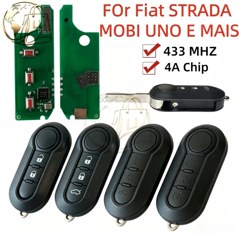 Flip Remote Key  2/3 Button 433 Mhz  HITAG AES 29A1 4A Chip A2C86460000 Fob For Fiat Strada MOBI UNO Fiorino E MAIS Car Key