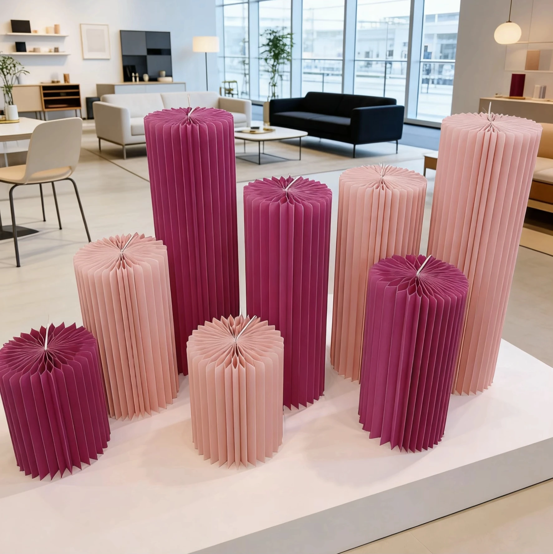 Paper Art Deco Cylindrical Collapsible Display Stand For Wedding And Holiday Decorations