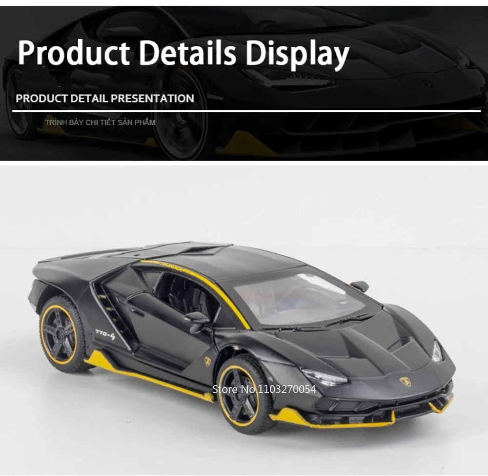 1:32 Lambor SVJ63 LP770 Miniaturmodell Legierung Diecast Auto Spielzeug Sound Licht Zurückziehen Türen Geöffnet Fahrzeug Mode Ornament für Jungen – Detail 11
