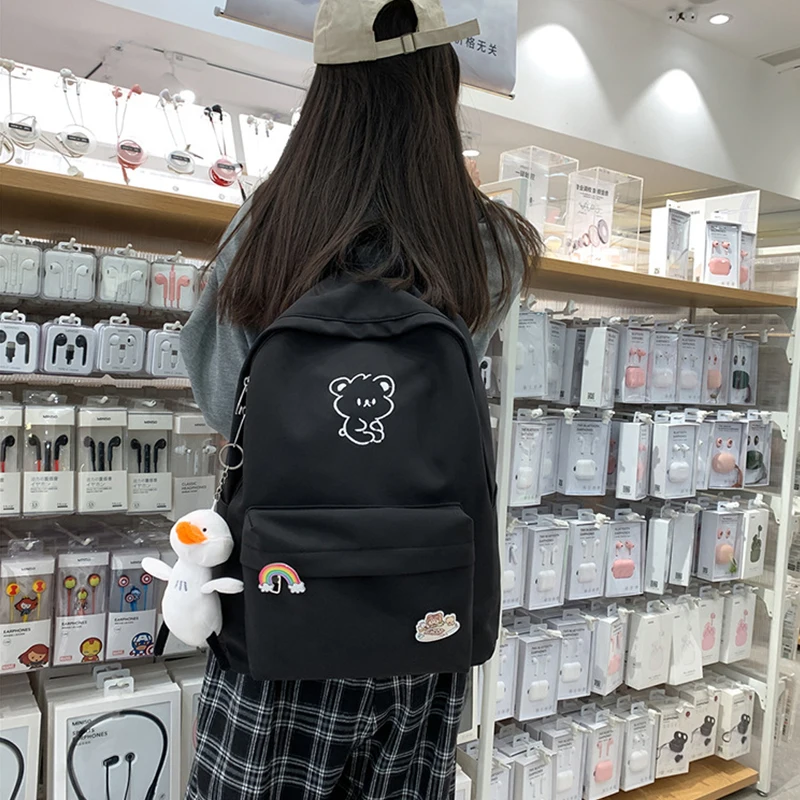 Girls School Bags for Teen Cute Cartoon Middle Student Schoolbag Nylon Backpack Women