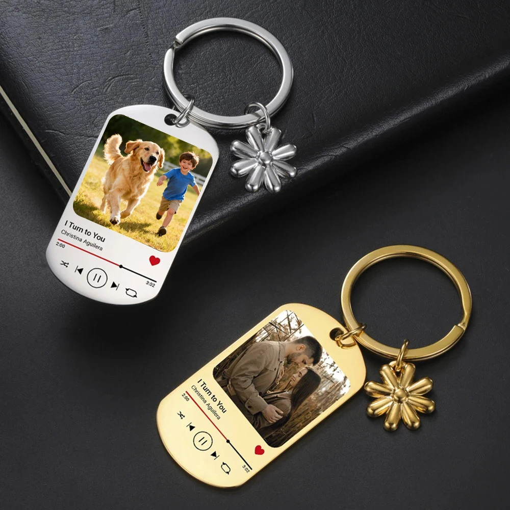 

Personalized Song Singer Music Keychain Custom Album Photo Stainless Steel Keyring for Couple Lover Wedding Birthday Jewelry