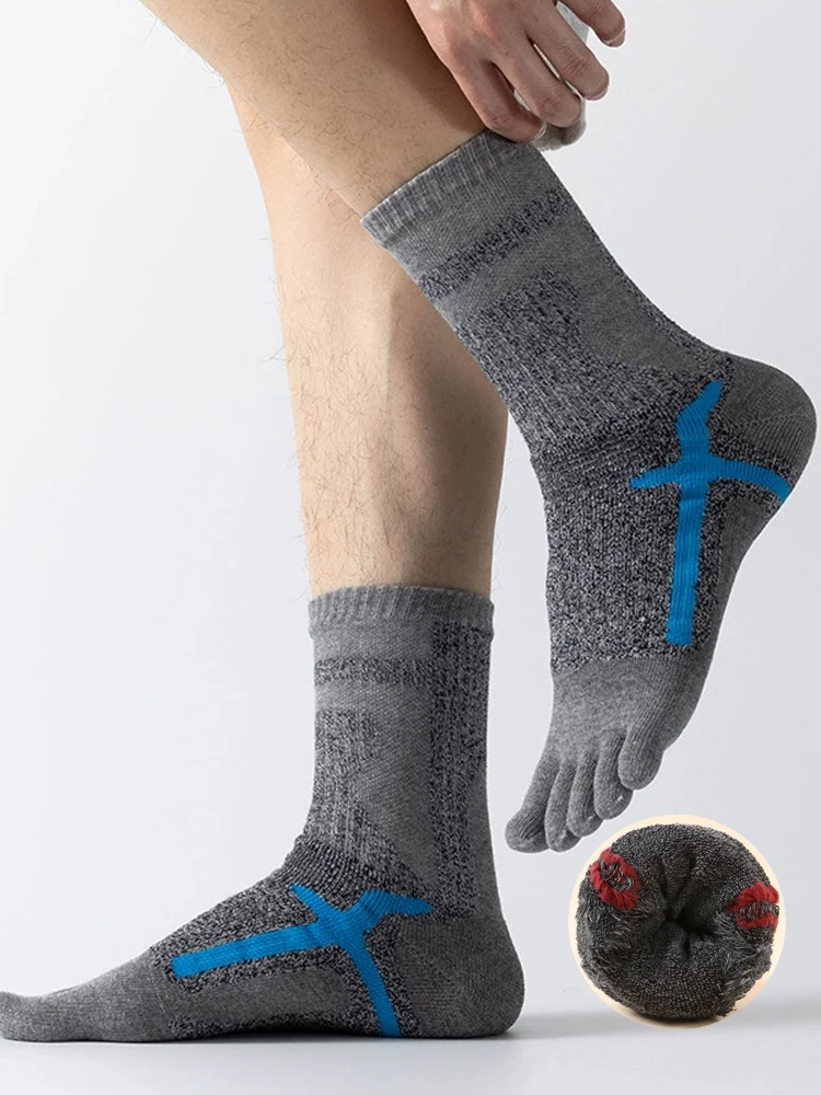 AliExpress VERIDICAL Thick Sport Five Finger Socks Man Cotton Geometry Sweat-Absorbing Damping Towel Bottom Terry Bike Outdoor Basketball Toe Socks