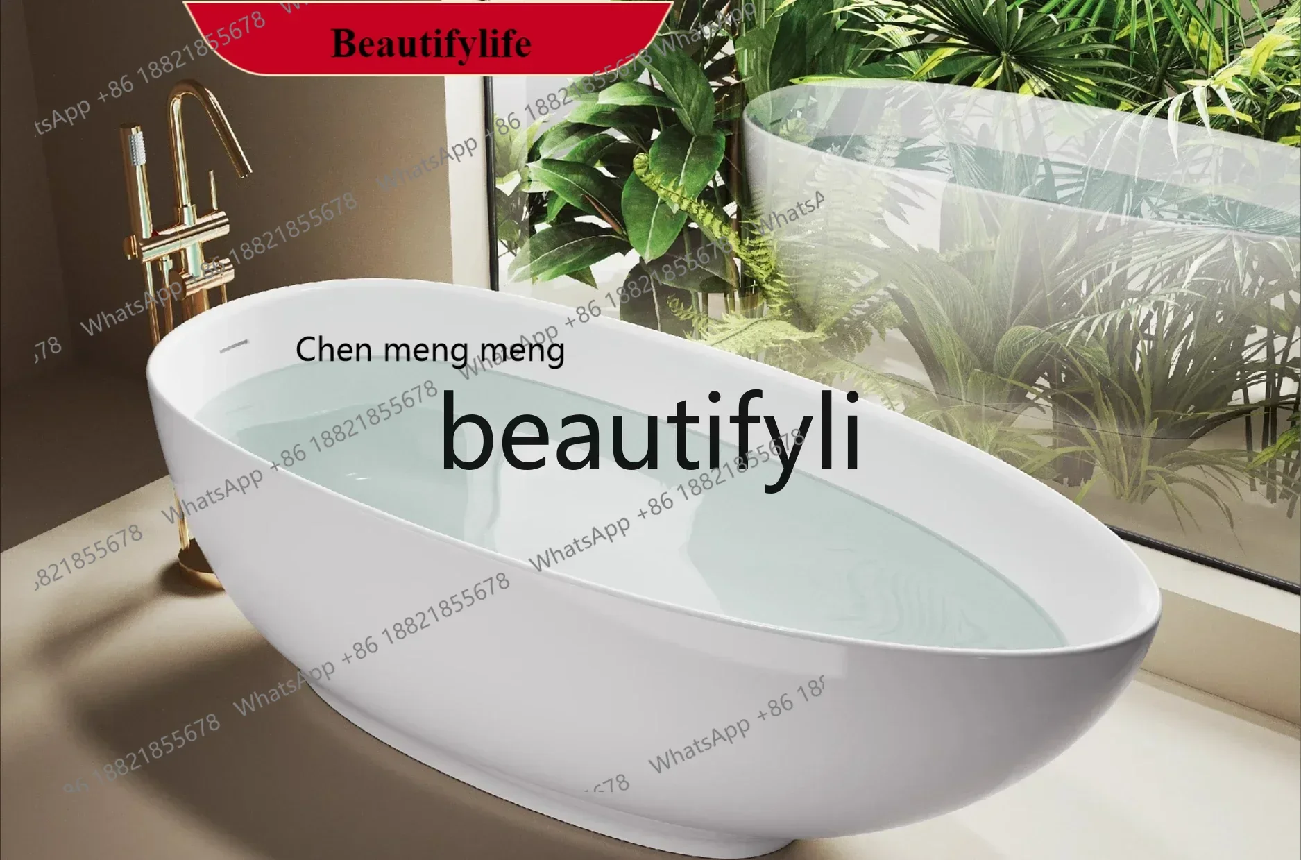 

F18 Free-standing acrylic seamless bathtub Large capacity adult home hotel B & B goose egg-shaped bathtub