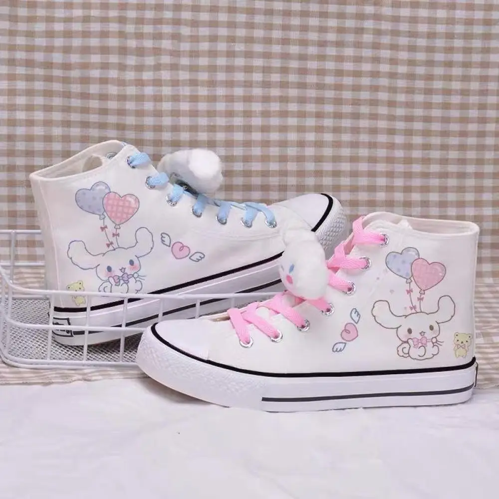 Zapatos de lona de Anime Cinnamoroll Sanrio dibujos animados Kuromi lindo primavera fondo grueso antideslizante al aire libre zapatos de tablero de ocio regalo para niña