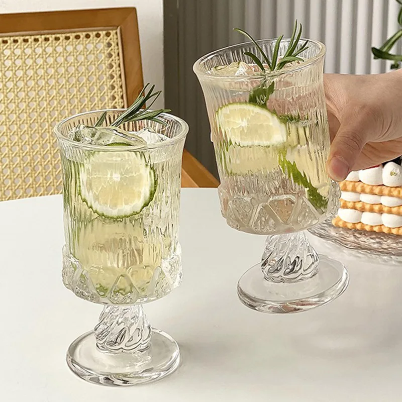 

New Minimalist French Court Style High Footed Glass Niche Design Red Wine Glass Embossed Fruit Wine Cups Whiskey Cups Juice Cups