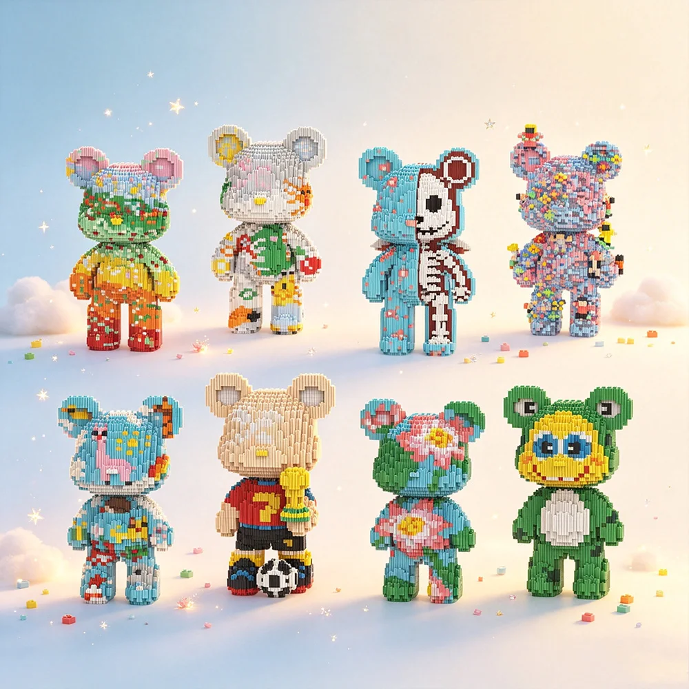 スプラッターペイントグラフィティベアマジックビルディングブロックフットボール選手ロータスベアフィギュアモデル組み立てブリックおもちゃ子供向けギフト