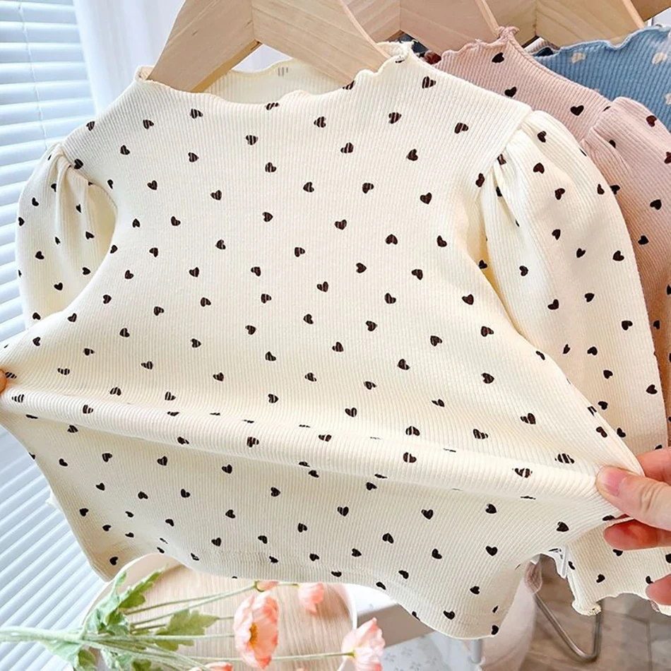 Adorable Girls Long Sleeve T-Shirt with Half High Collar Puff Sleeves Versatile for Spring and Autumn Suitable for All Occasions image 5
