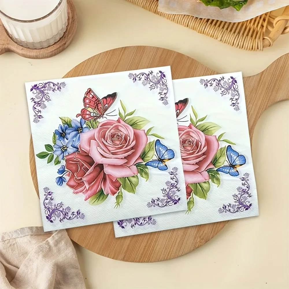 Tovaglioli usa e getta da 40 pezzi Tovagliette in carta stampata con fiori colorati e farfalle, fazzoletti quadrati per l'impostazione del tavolo da pranzo per feste in hotel