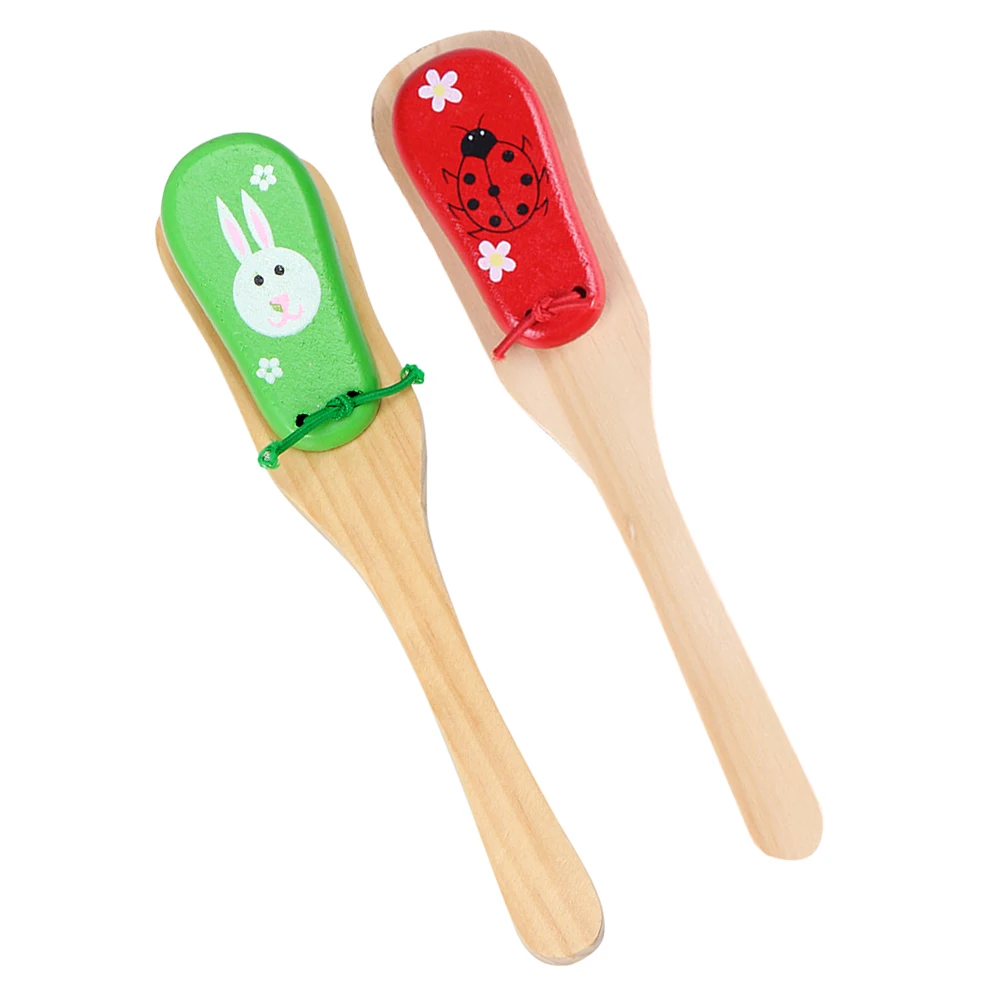 2 pçs cabo longo castanholas de madeira ringboard crianças instrumentos musicais criança brinquedos de percussão presentes educativos