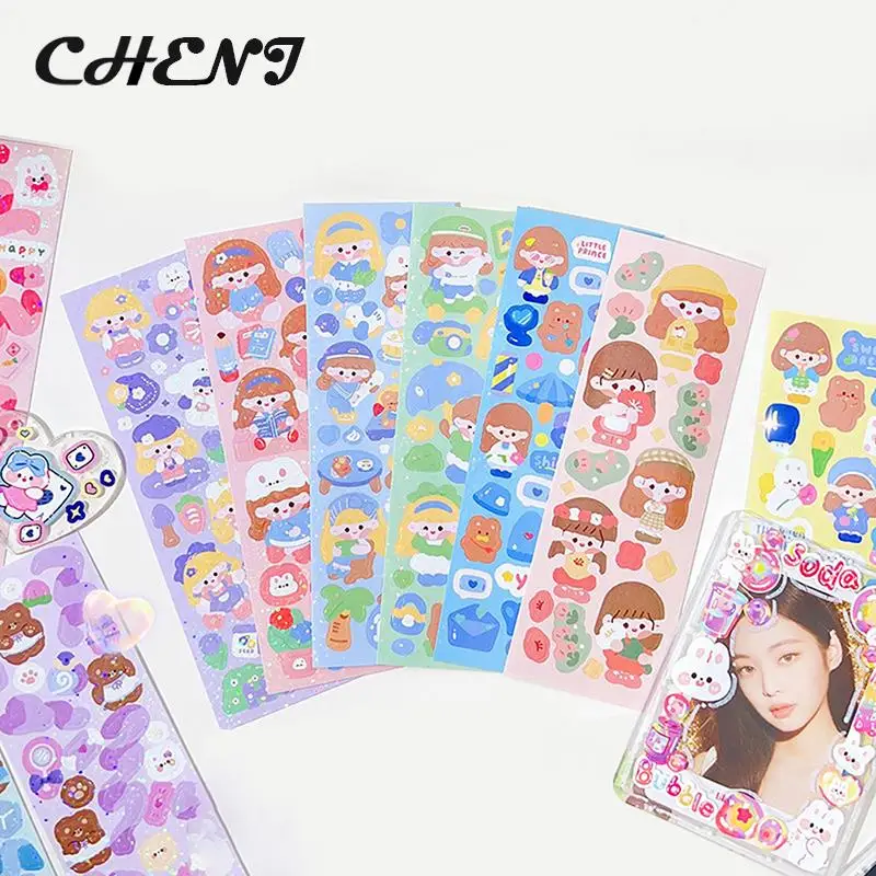 10pcs Shiny Cute Animals Cat Bear Decorative Sticker for Scrapbooking DIY Phone Case Materials Landscape
