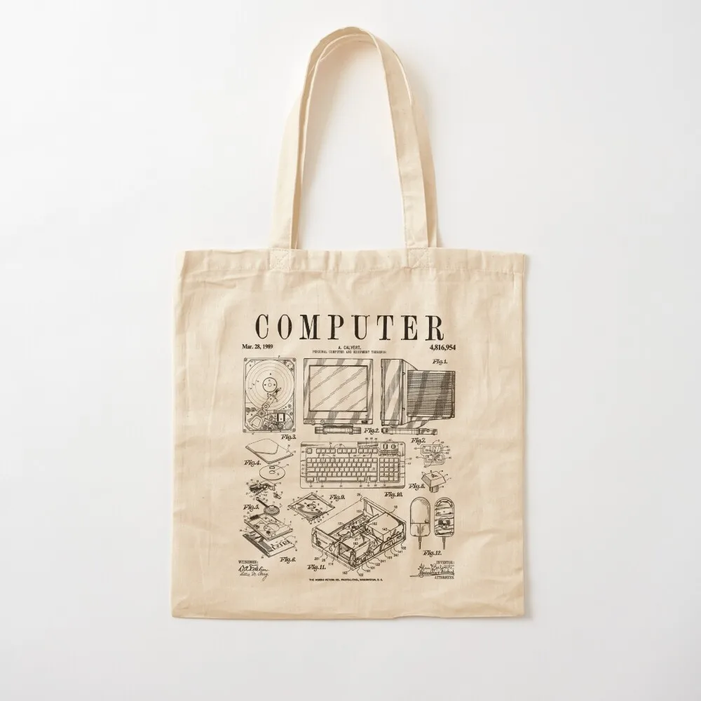 Computer Gamer Geek Vintage IT PC Hardware Patent Print Tote Bag canvas tote bags sac pour femme Shopper handbag
