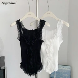 Sweet Lace Tank Tops Women Square Collar Sexy Chic Female Summer Holiday Korean Style Clothes Sleeveless All-match Charming Hot