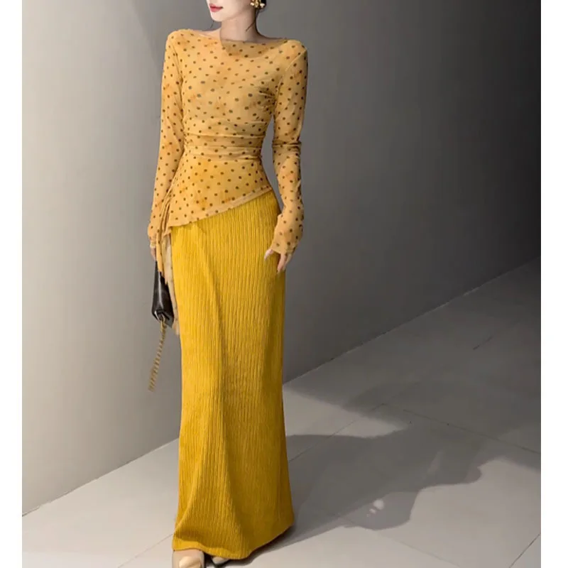 

2025 New Women's Fashion SuitSummer Long Sleeve Versatile and Breathable Lady Temperament Slim Fit Print Retro Style