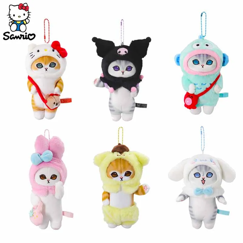 Kawaii Sanrio Keychain Plushies Cute Shark Cat Plush Toy Kuromi Cinnamoroll Melody Plush Keychain Pendant Accessories Kids Gifts