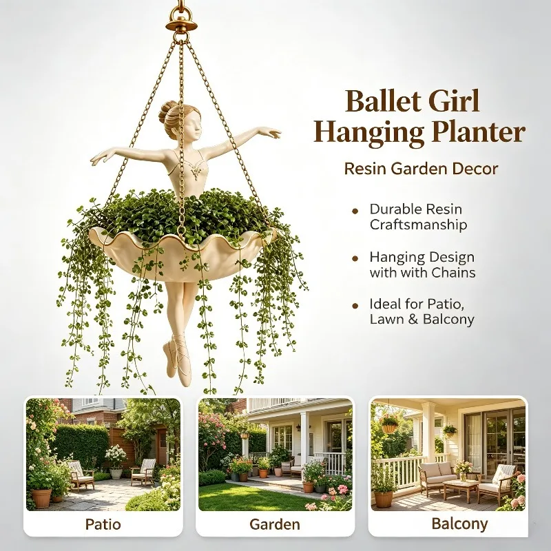 Decorative Ballerina Hanging Planter Hanging Basket Dual Use For Plant Pot Bird Feeder Waterer For Outdoor Patio Porch Art Decor
