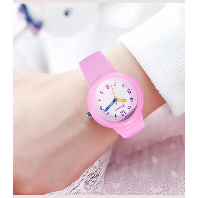 ساعات كوارتز وردية للأطفال بحزام سيليكون مقاوم للماء باللون الأزرق تناظري للأطفال للفتيات والأولاد