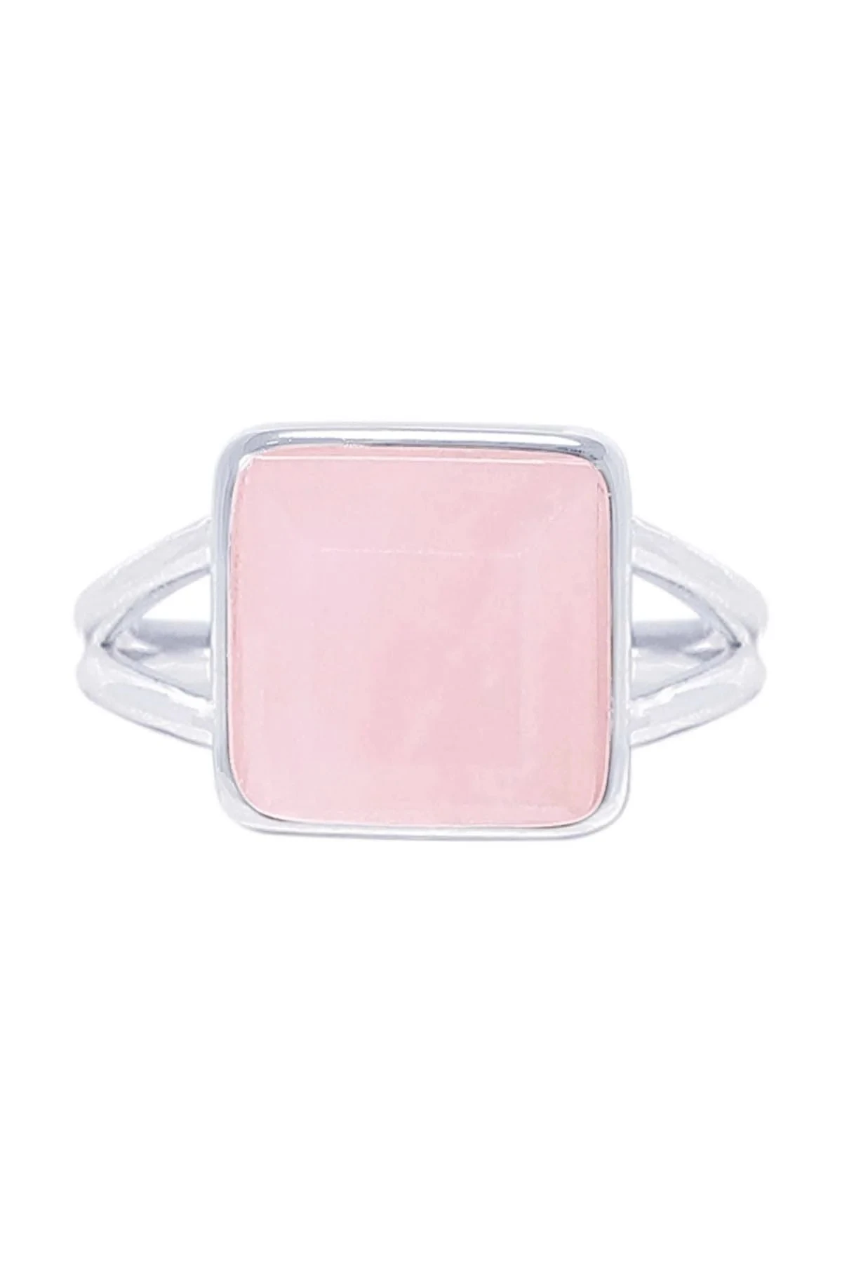 Square Cut Rose Quartz Gemstone Silver Plated Ring Jewelry for Gift