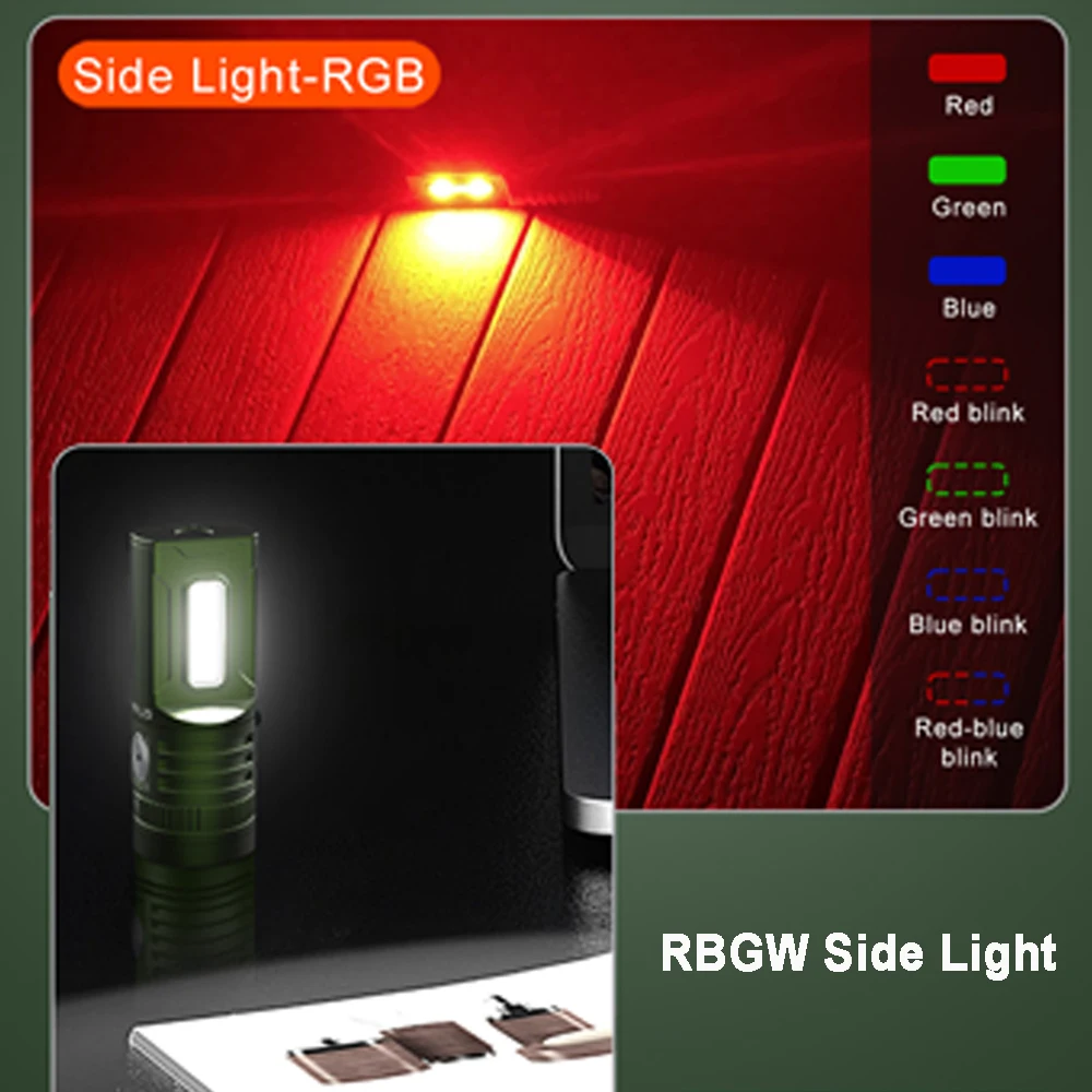 EDC LED Lantern Outdoor Camping Flashlights UV RGB Light USB-C Rechargeable Lamp 2Pcs 10280 Li-on Magnetic Tail Torch GTNANO V6
