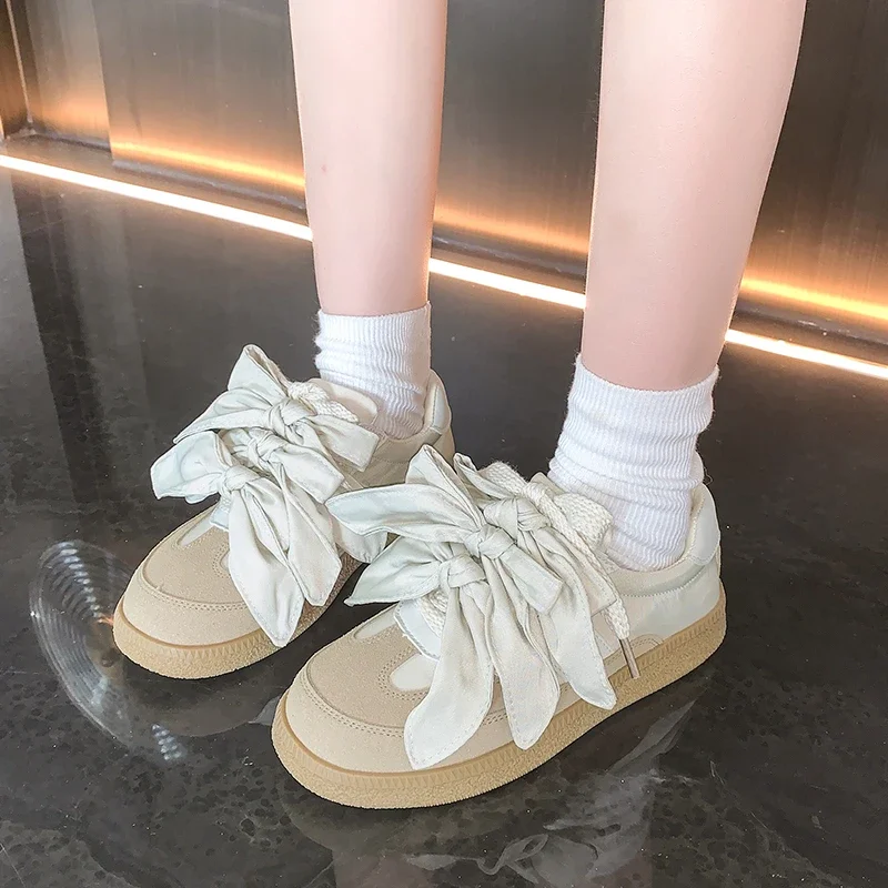 

Women's Vulcanize Shoes Flat Sole Bow Lace-up Forrest Gump Shoes Leisure Spring Autumn New Retro Suede Sweet Zapatillas De Mujer