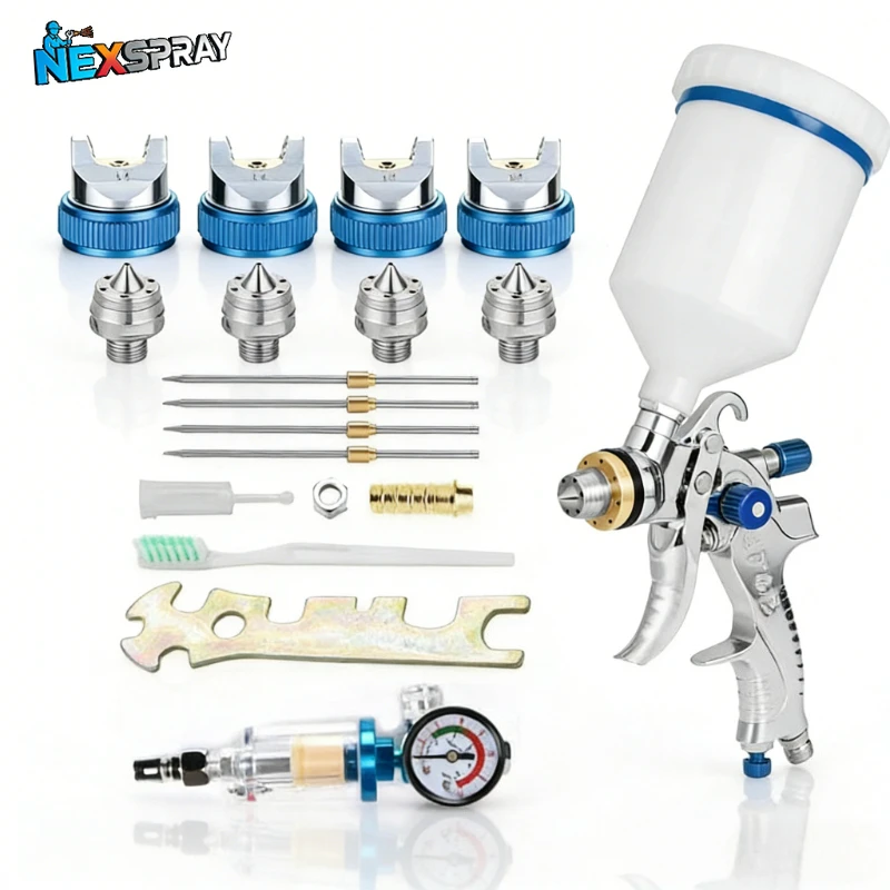 DIY Spray Kit Professional HVLP Gravity Airbrush 1.4/1.7/2.0/2.5mm Nozzle Spay Gun for Car Painting with 600ml 600CC Cup